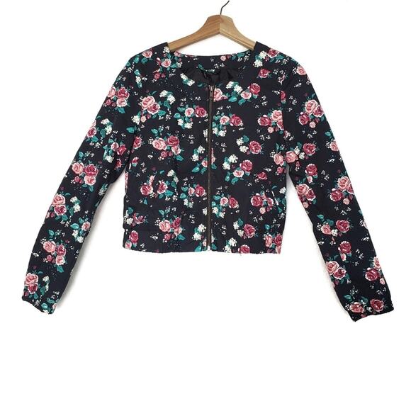 H&M | Floral Zip Front Lined Bomber Jacket - Picture 1 of 8